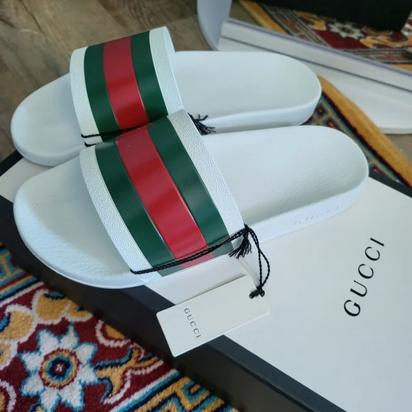 Gucci White, Green, and Red Sandals